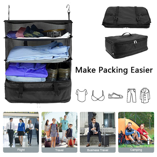 Packa smartare – Hopfällbar Hängande Garderob med 3 Hyllplan!